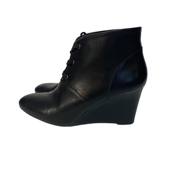 Lauren by Ralph Lauren Tamia Black Leather Lace Up Ankle Boots with Wedge Heel S - Picture 2 of 11